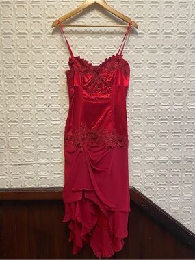 Red Lace-Trim Satin Slip Dress - Women Intimates